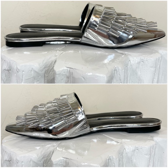 Calvin Klein Addie Metallic Silver Fringe Mule Slide - Picture 8 of 15